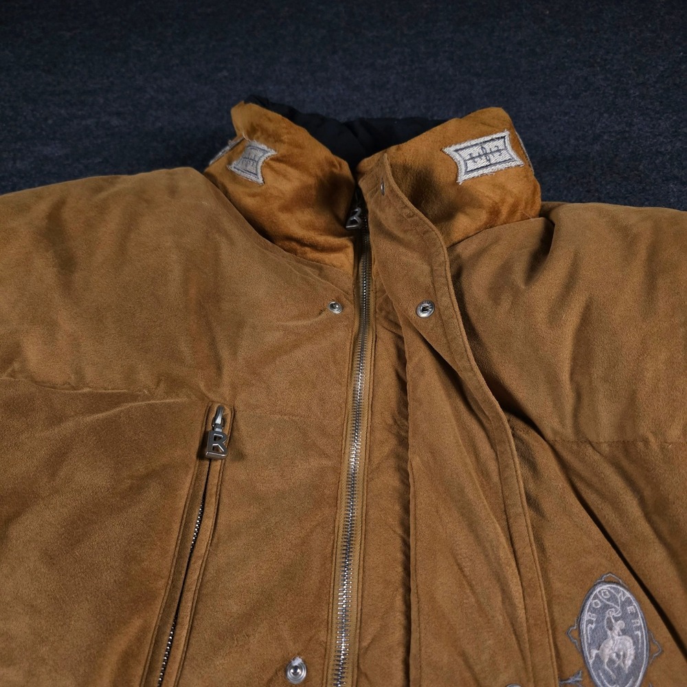 Vtg Bogner Suede Puffer Jacket Tan Black Western Embroidered Aspen Size 44 (L) - Picture 14 of 16